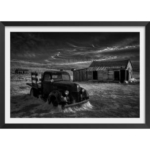 Affiche noir et blanc orage Affiche + cadre en bois - Noir