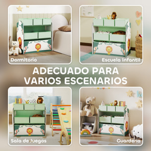 Estantería Infantil para Juguetes, con 6 Cajas Extraíbles de Tela no Tejida, Organizador de Juguetes de 3 Niveles, para Habitación Infantil, Sala de Juegos, Guardería, 63x30x66 cm, Verde