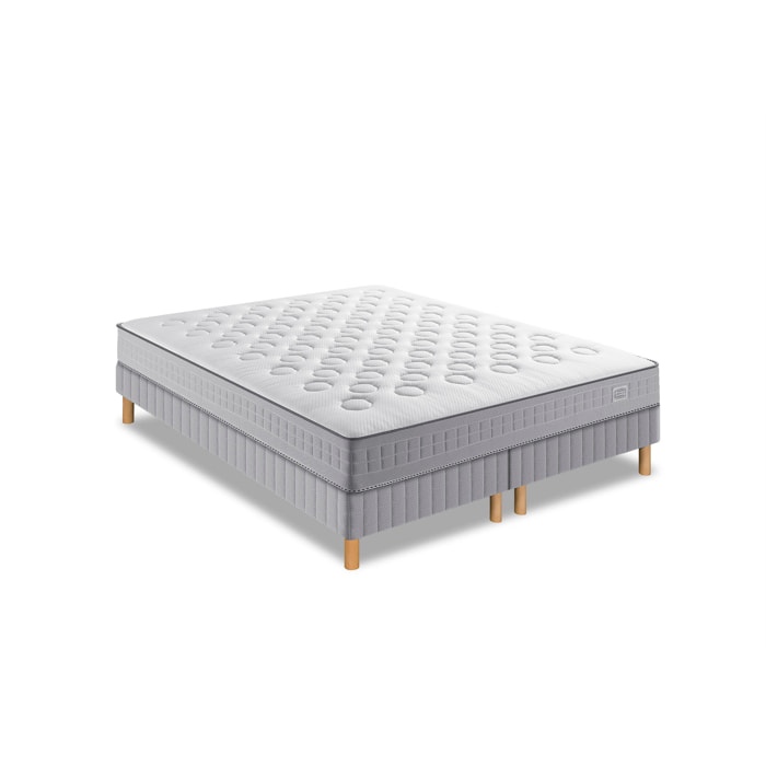 Ensemble INITIAL matelas H23 ressort ensachés, ferme, 2 sommiers