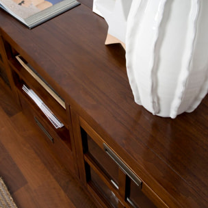 Meuble tv Kenia -bois massif de mindi et placage naturel de mindi-couleur teck 160 x 60 x 40 cm