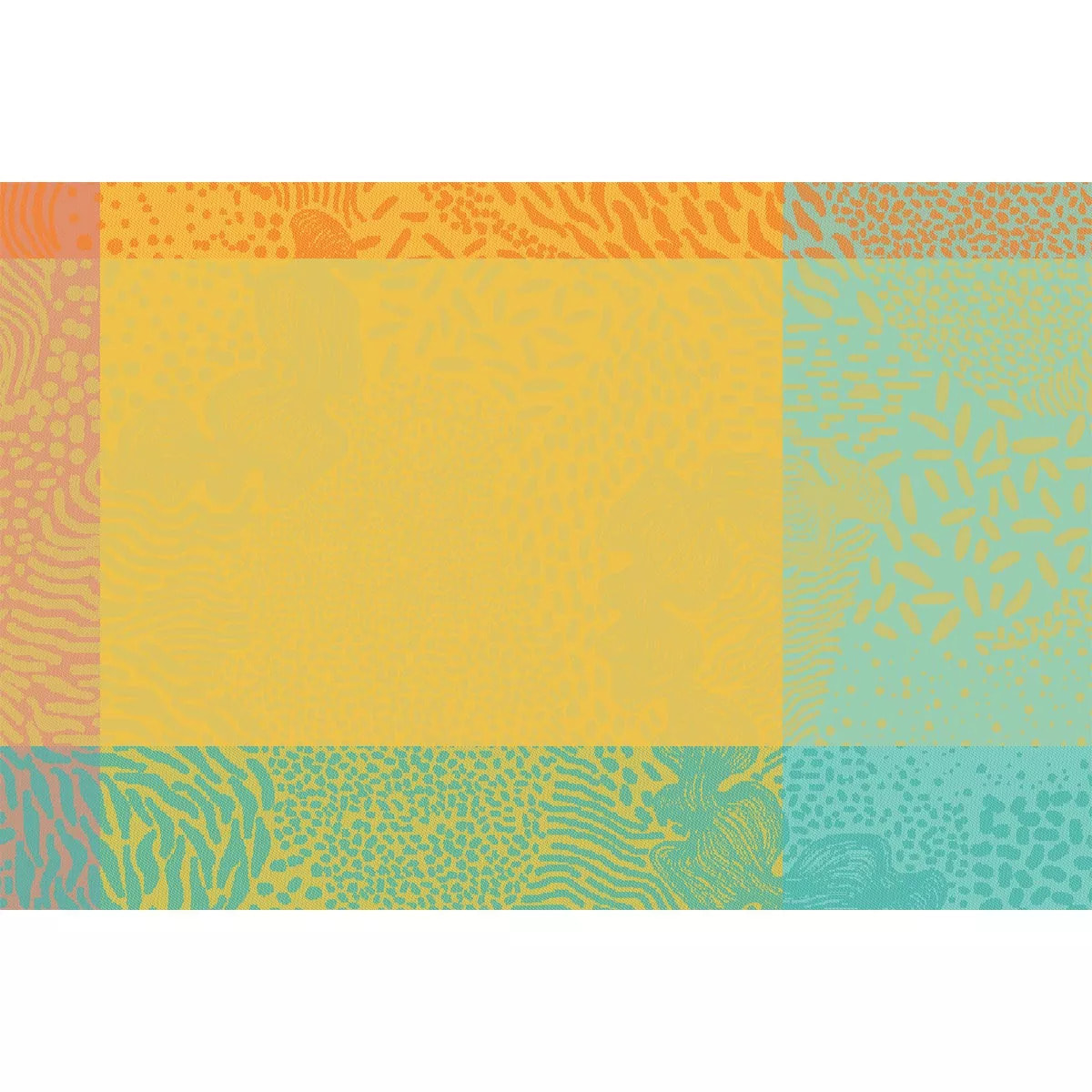 Set pur coton motif jacquard bleu jaune orange Mille vagues exotique