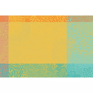 Set pur coton motif jacquard bleu jaune orange Mille vagues exotique