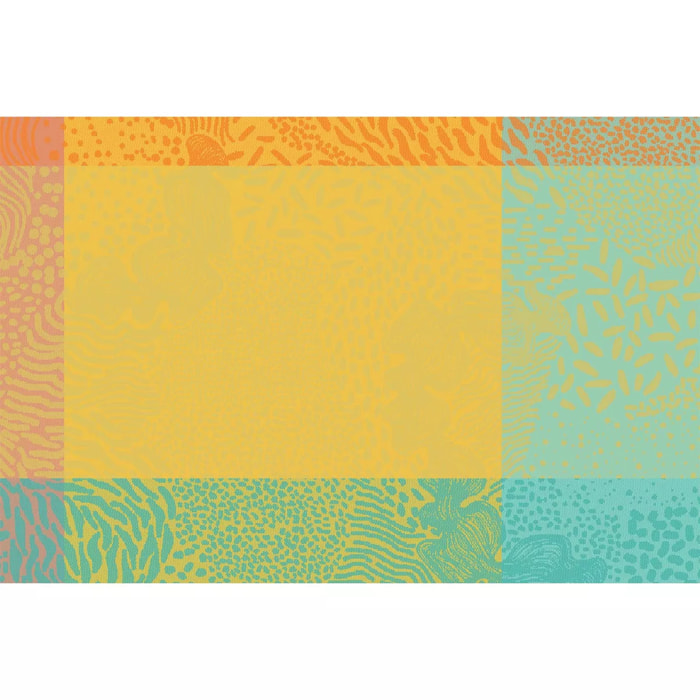 Set pur coton motif jacquard bleu jaune orange Mille vagues exotique