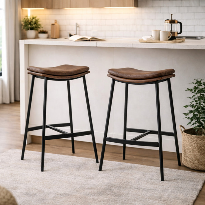 Lot de 2 tabourets de bar – Style industriel – Repose-pieds