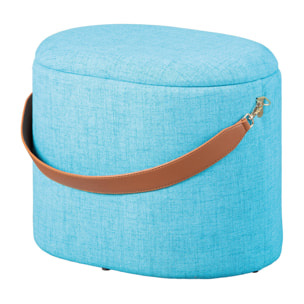 Pouf in tessuto con maniglia in ecopelle, 42 x 36 x 30, Azzurro