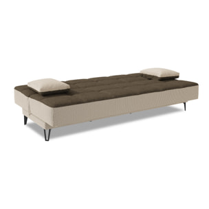 Divano letto Jordi, Divano letto a 3 posti con piedini in metallo nero , Sofà da soggiorno in tessuto imbottito con apertura click-clack, 190x87h97 cm, Grigio E Marrone