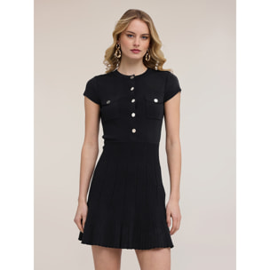 Motivi - Vestito flare in maglia con bottoni - Nero