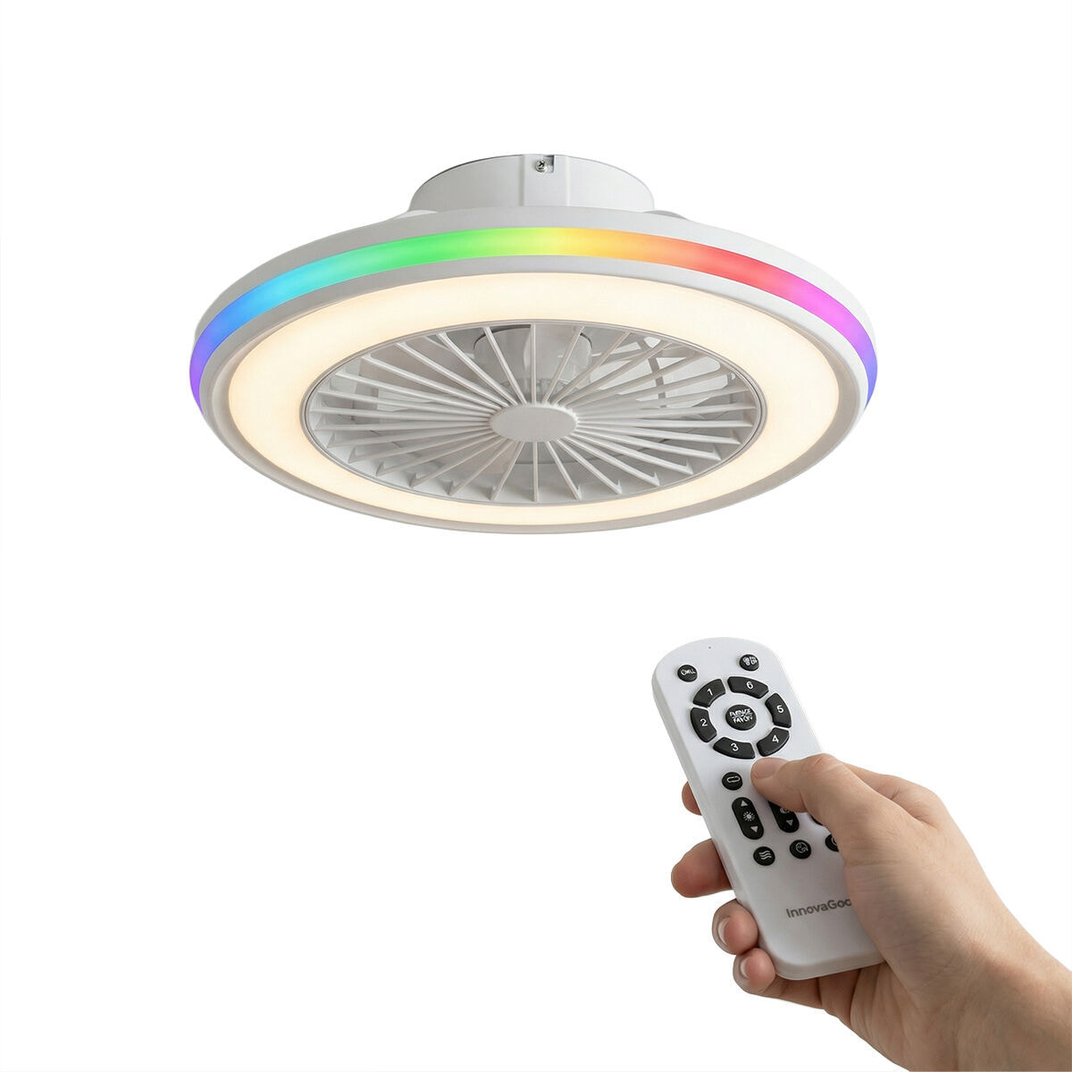 Ventilatore da soffitto con luce LED RGB, pale nascoste e telecomando Nexory InnovaGoods