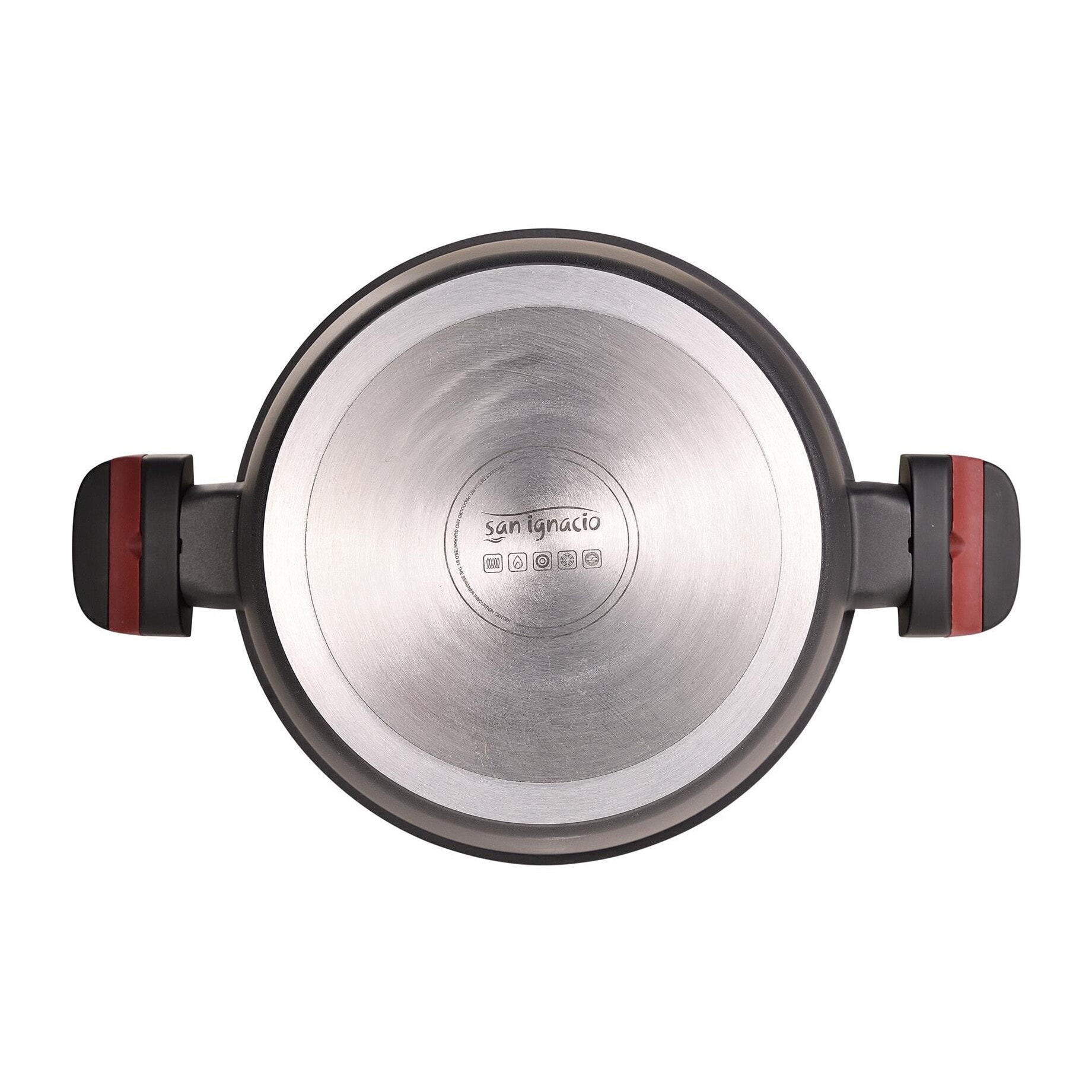 Cacerola con tapa en aluminio fundido de color negro, apta para inducción y antiadherente