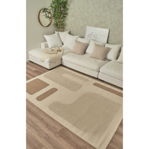 BIANCA - Tapis motif géométrique en relief crème et beige