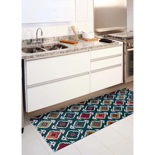 RICCI Alfombra vinílica de cocina dibujos étnicos en verde, varias medidas disponibles.