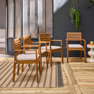 Fauteuil de jardin bois d'acacia (lot de 4) Savona 56 x 52 x 83 cm naturel et beige