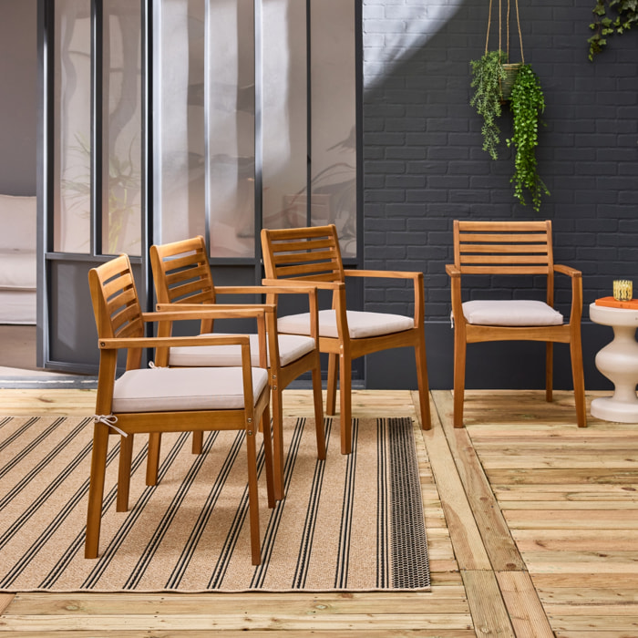 Fauteuil de jardin bois d'acacia (lot de 4) Savona 56 x 52 x 83 cm naturel et beige