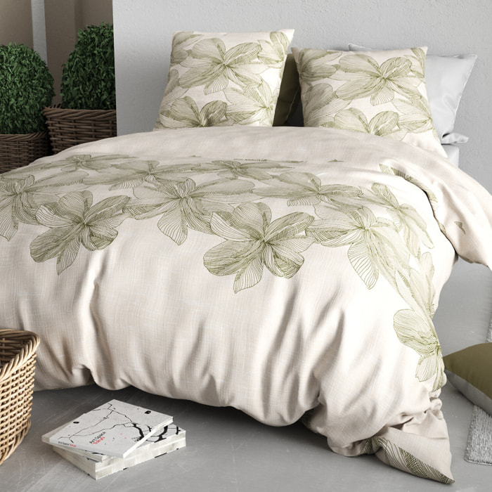 Parure housse de couette imprimé 100% coton - mila - vert