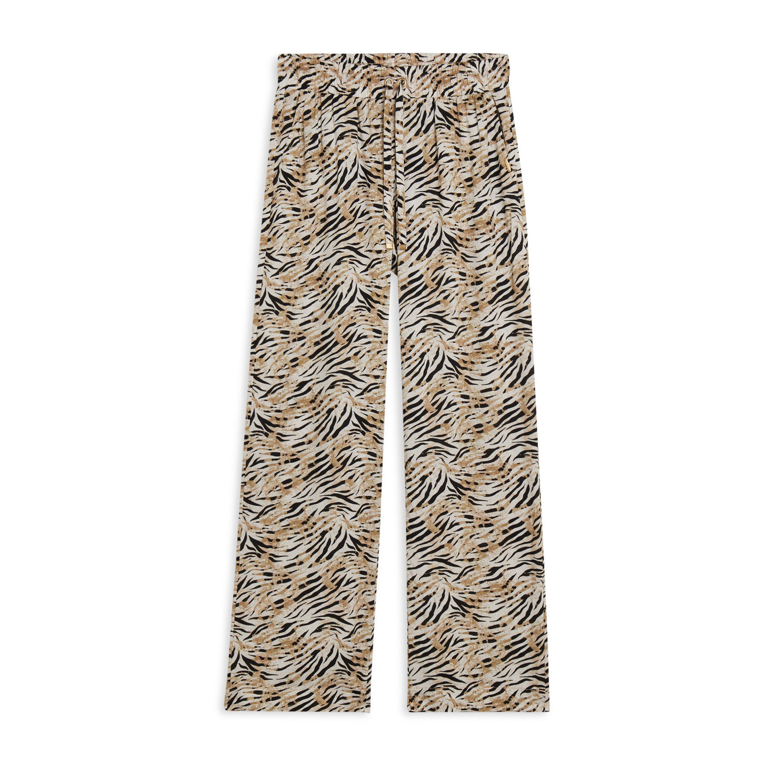 Pantaloni comfort in viscosa animalier con gamba ampia