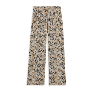 Pantaloni comfort in viscosa animalier con gamba ampia