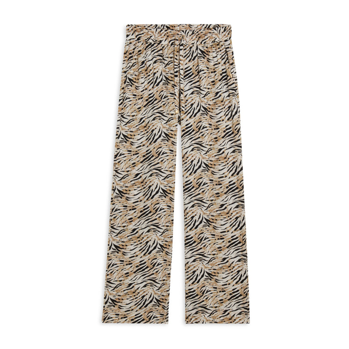 Pantaloni comfort in viscosa animalier con gamba ampia