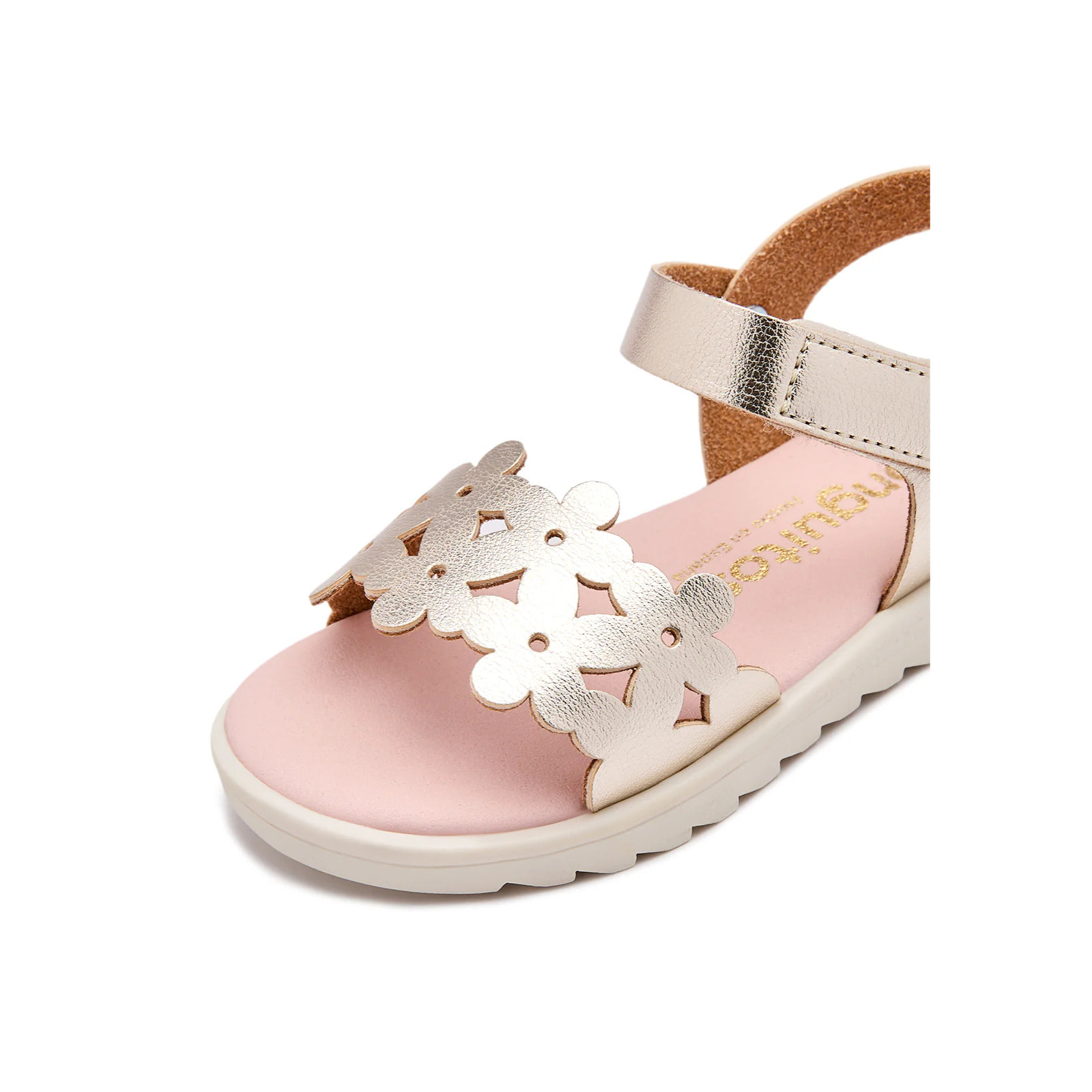 Sandalias de Niña Doradas Brillantes con Corte Floral