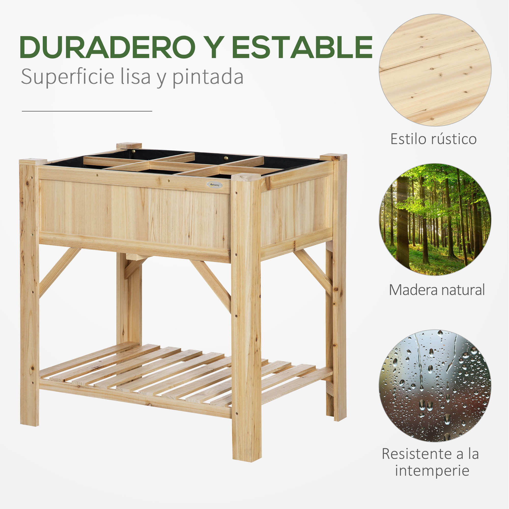 Huerto Urbano de Madera 78,5x58x81cm con 6 Compartimentos y Estante para Plantas