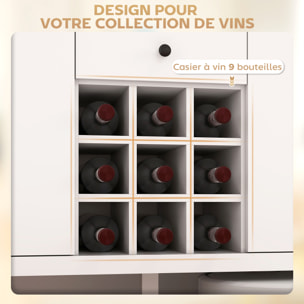 Buffet 2 tiroirs, 2 portes étagères réglables, range-bouteilles 9 max. - blanc bois clair