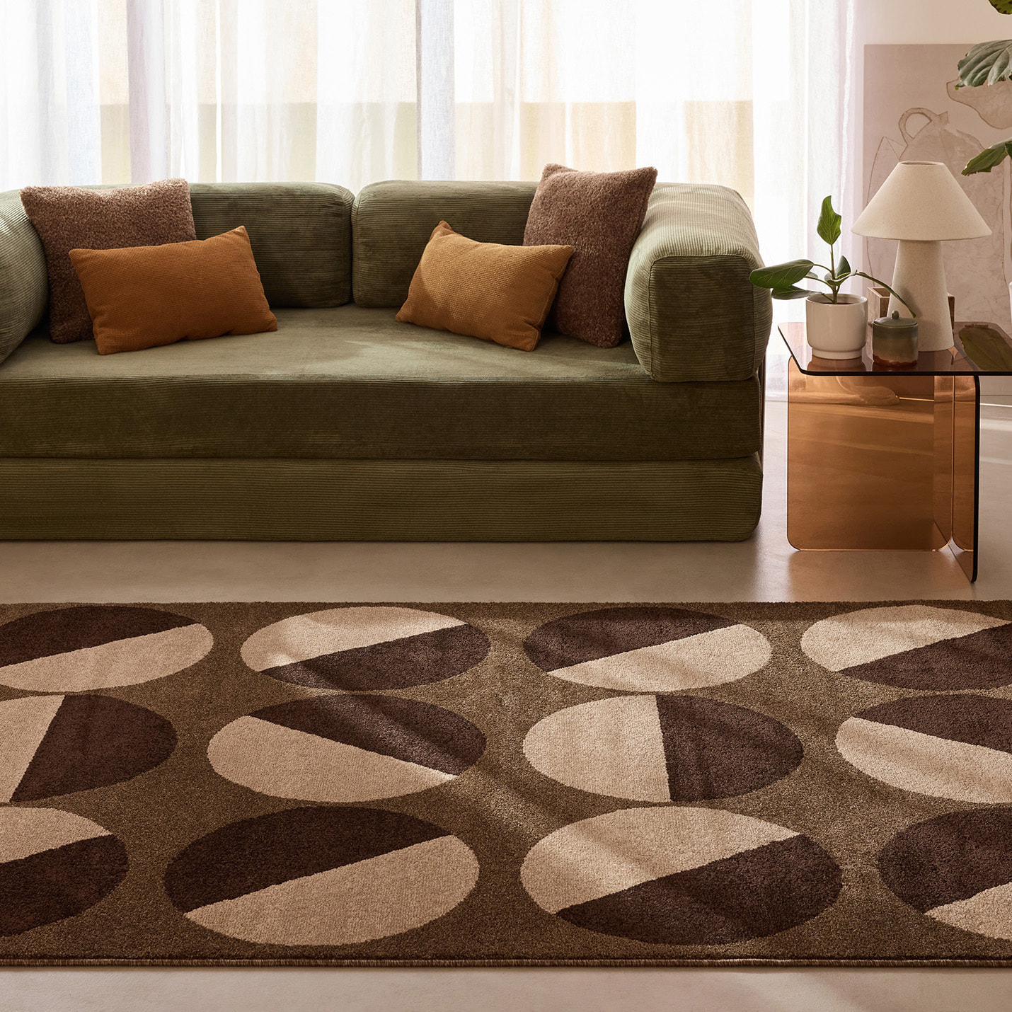 SANTAL - Tapis de salon marron à motif géométrique