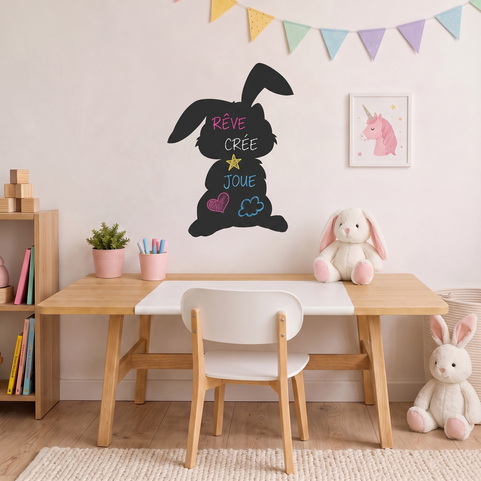 Sticker ardoise tableau noir - stickers muraux adhésif effaçable - LAPIN