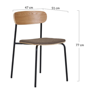 Zoe - lot de 2 chaises en bois de frêne - pieds en acier - Marron
