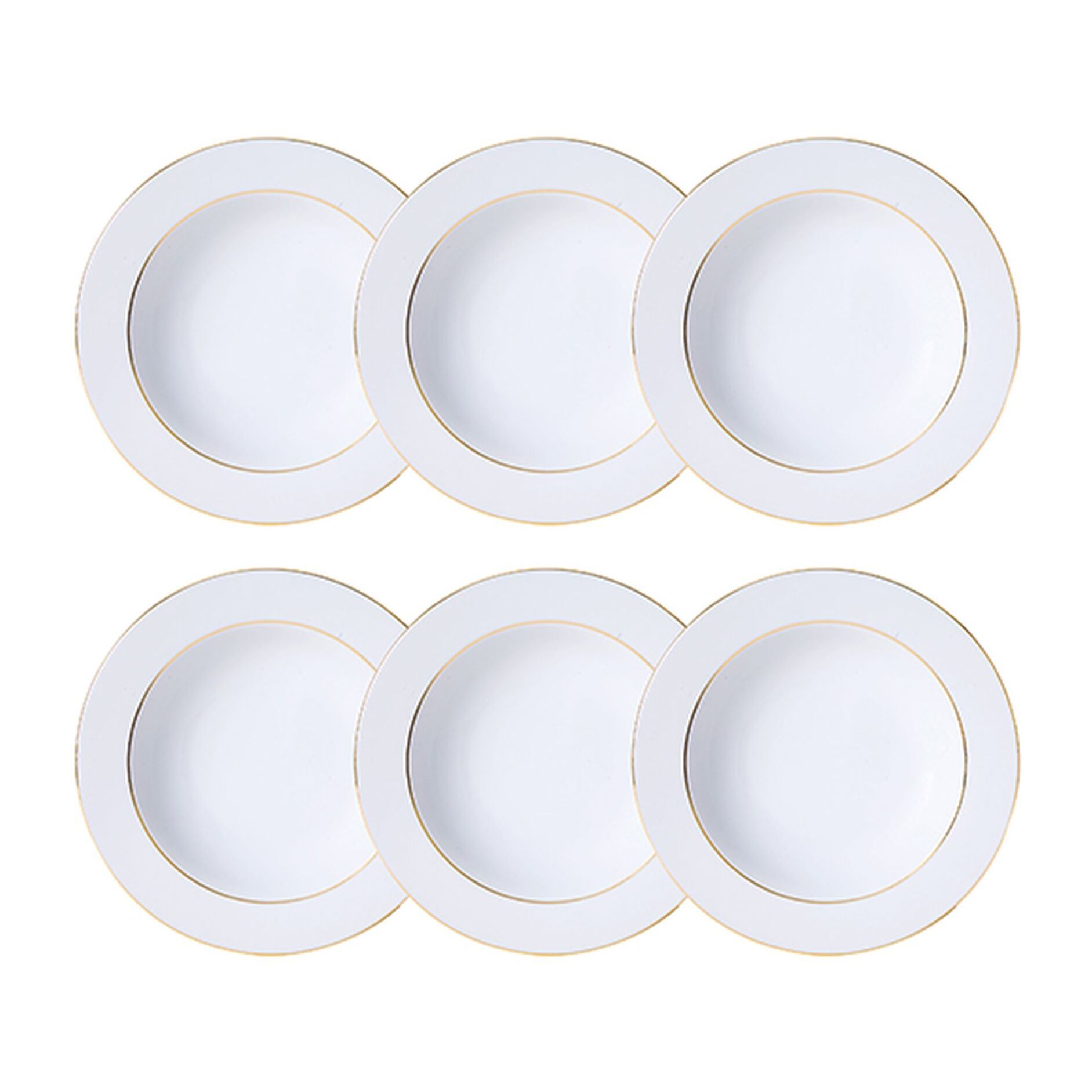Lot de 6 assiettes creuses 22,5cm en porcelaine blanche et filet or CLASSIC FILET OR