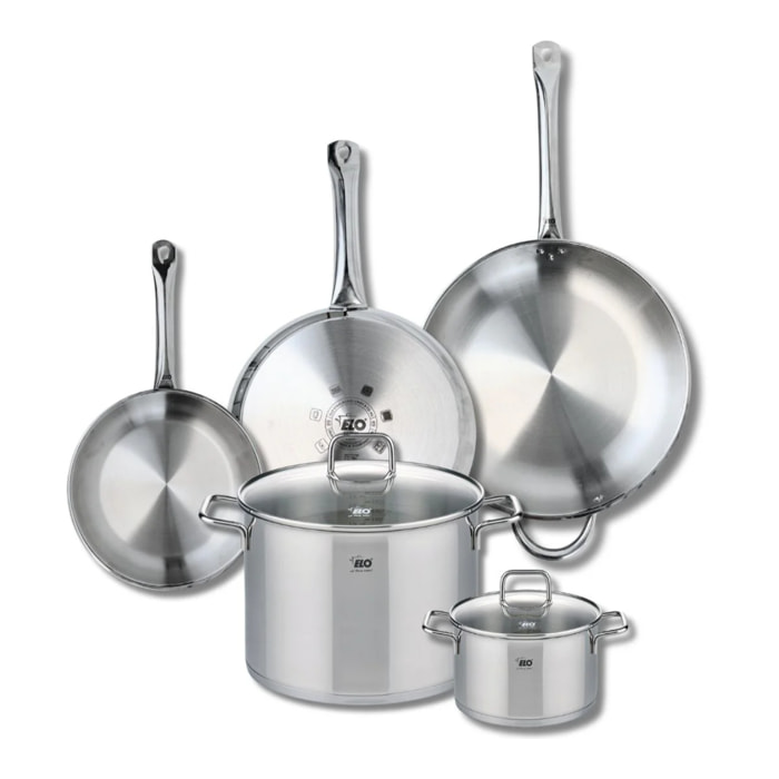 Ensemble de 3 Poêles de cuisson 24, 28 et 32 cm et 2 faitouts 16 et 26 cm Elo Profi Citrin
