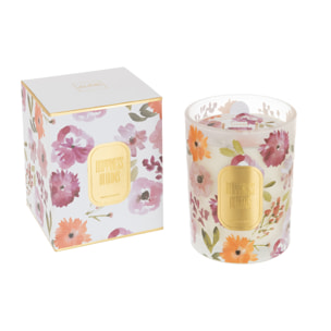 J-Line bougie parfumée Happiness Blooms - Mimosa & Rose - verre - blanc - large - 70H