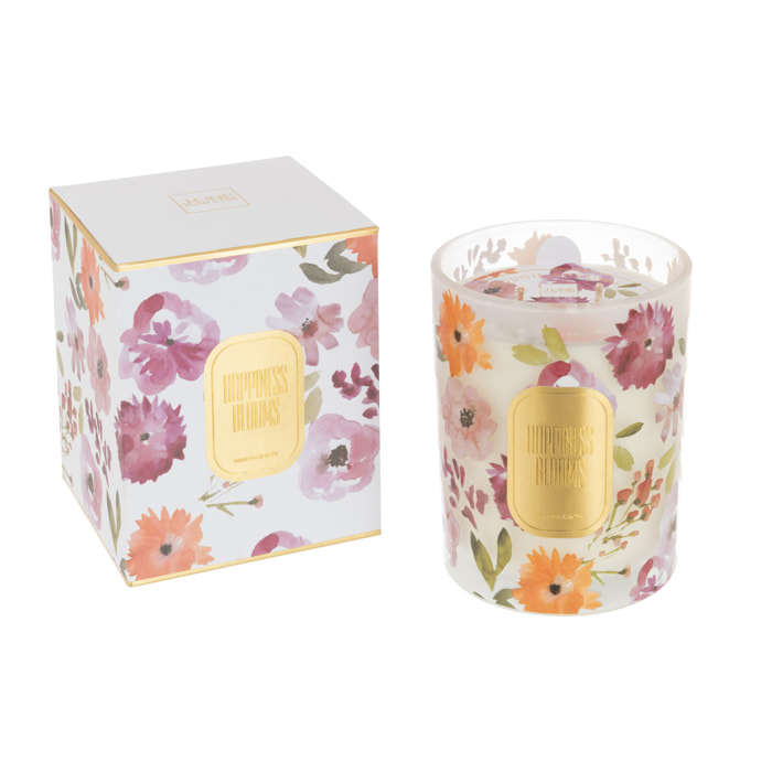 J-Line bougie parfumée Happiness Blooms - Mimosa & Rose - verre - blanc - large - 70H
