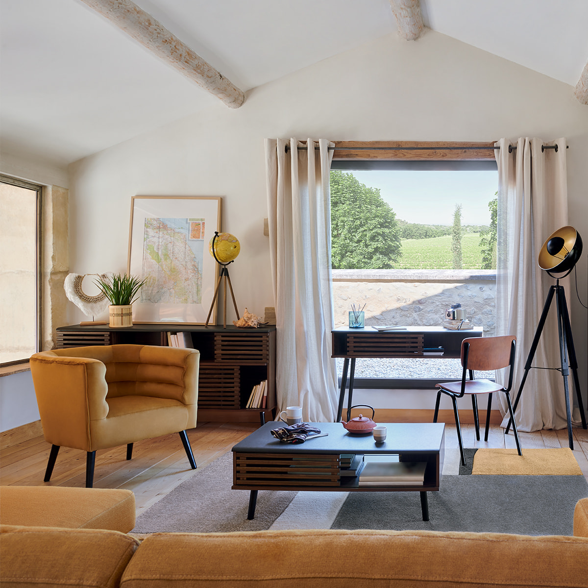 Lampadaire trépied "Lahti" noir & doré - métal H162 cm