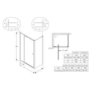 Porte de douche 120 cm Serenity porte pivotante installation niche