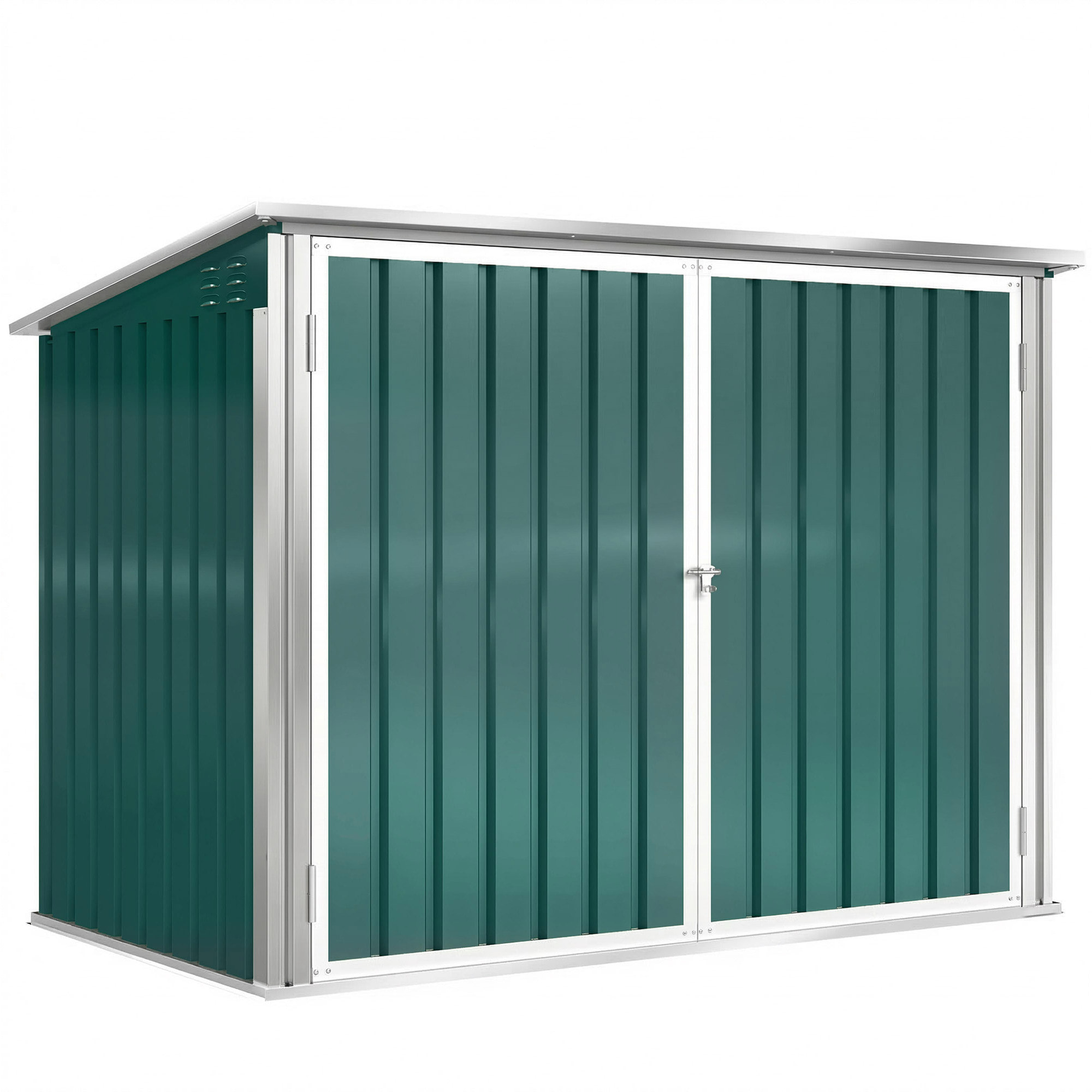 Abri de poubelle jardin - cache poubelle - 2 portes verrouillables, toit ouvrant - tôle d'acier blanc vert