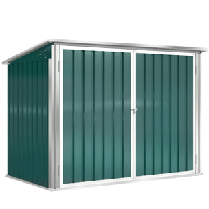 Abri de poubelle jardin - cache poubelle - 2 portes verrouillables, toit ouvrant - tôle d'acier blanc vert