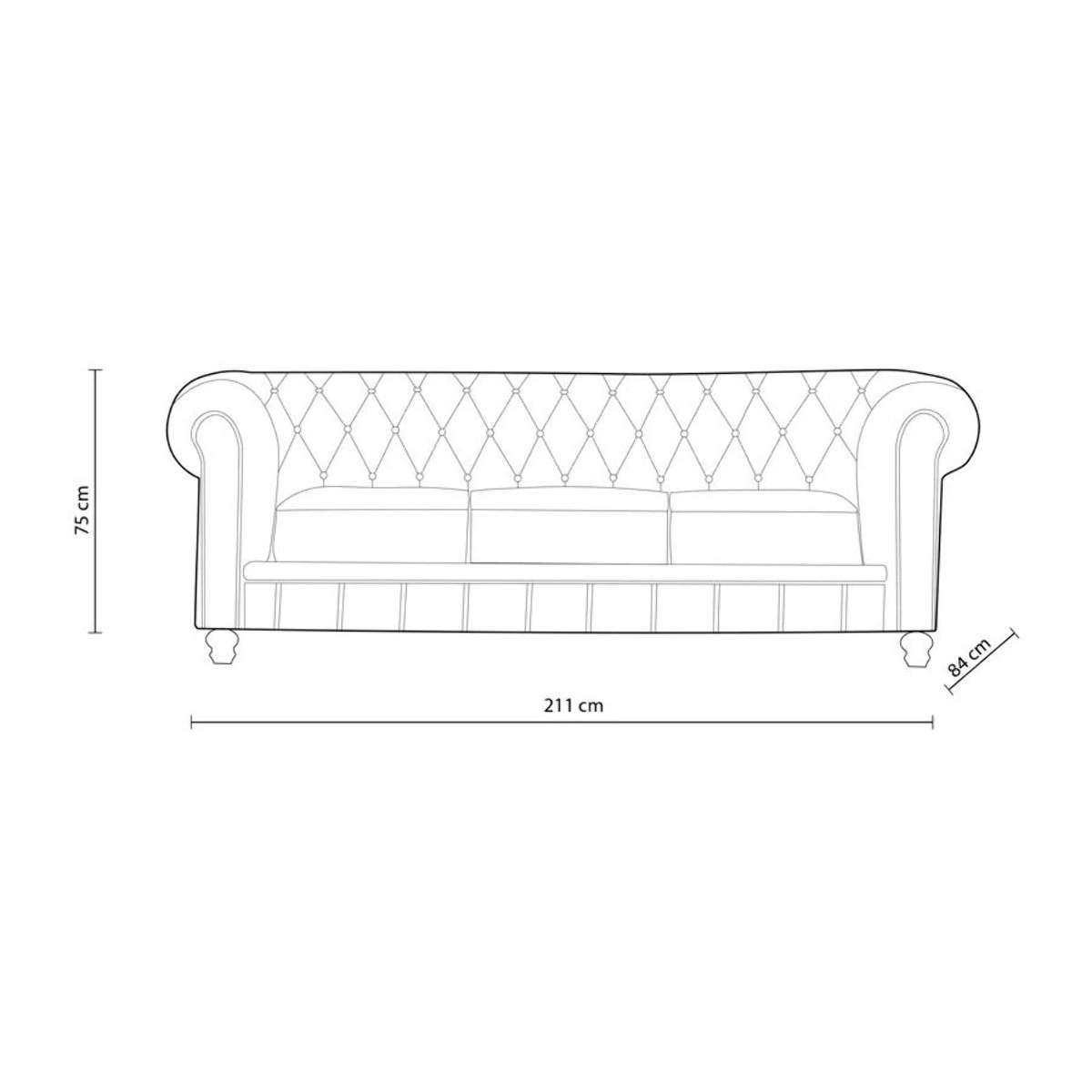Sofá Chester 3 plazas símil piel Negro