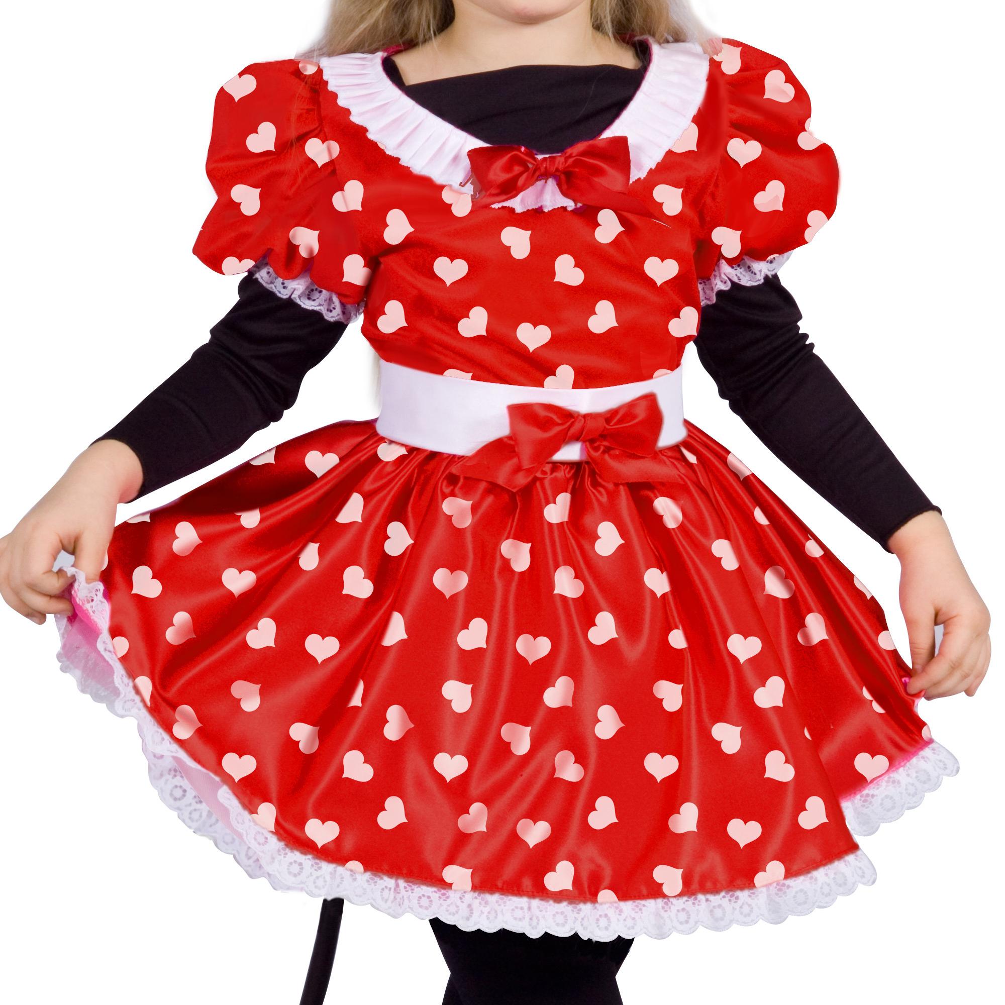 Abito Costume Carnevale Topina Di Cuori Rosso Nero Bambina