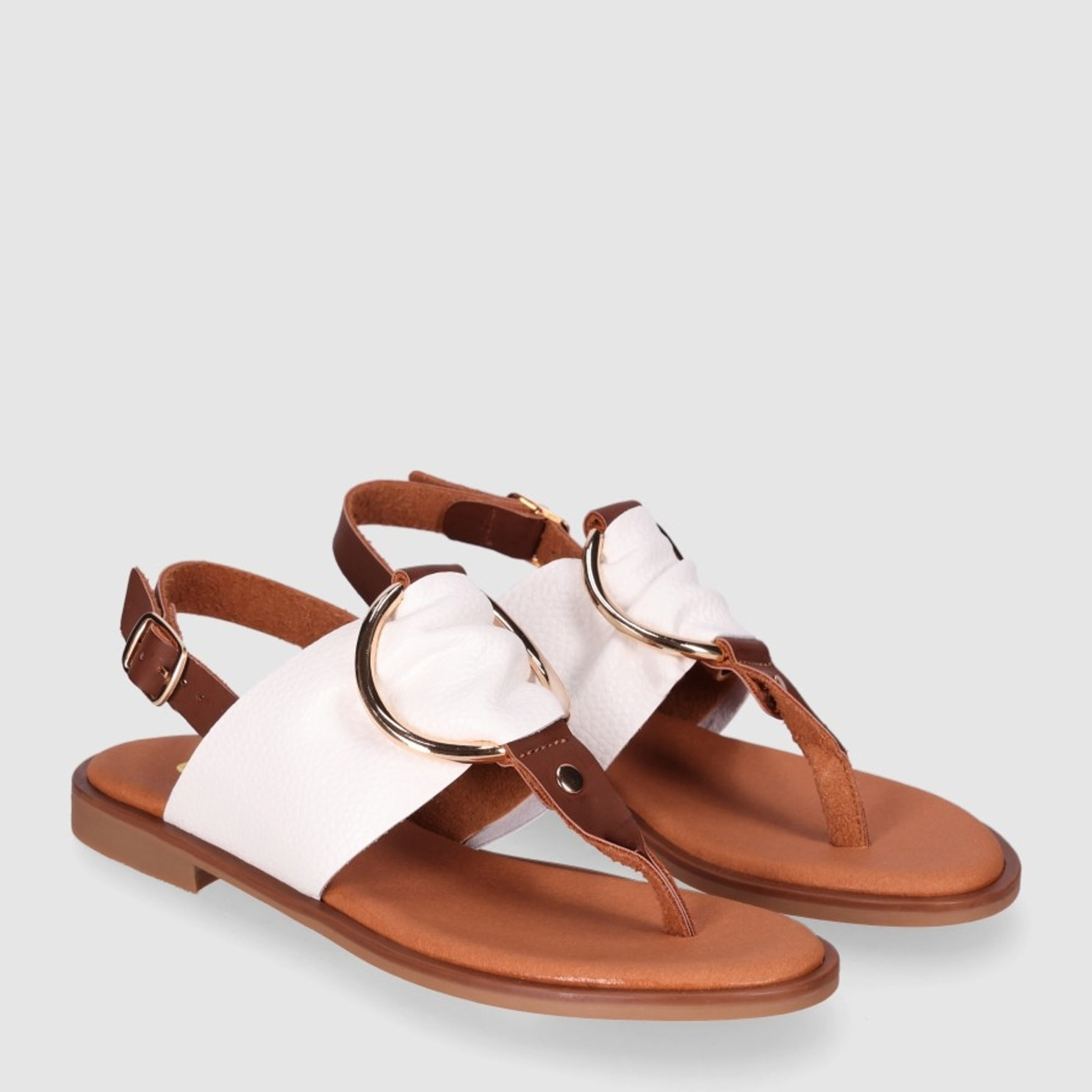 Sandalias de Piel - Blanco - Tacón: 1 cm