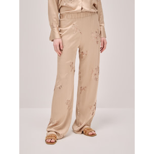 Oltre - Pantalones de raso con bordados de lentejuelas - Beige