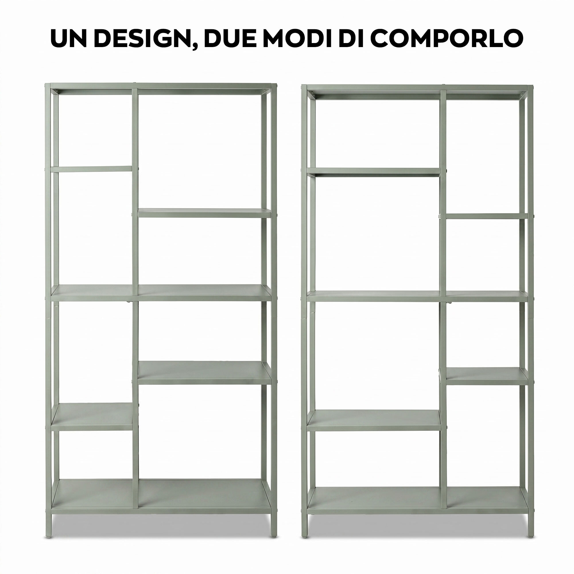Padma - Libreria Freestanding a 6 Ripiani 80x163,5x30 cm Scaffale per Soggiorno, Ufficio in Metallo Salvia