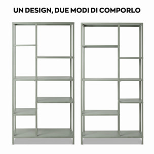 Padma - Libreria Freestanding a 6 Ripiani 80x163,5x30 cm Scaffale per Soggiorno, Ufficio in Metallo Salvia