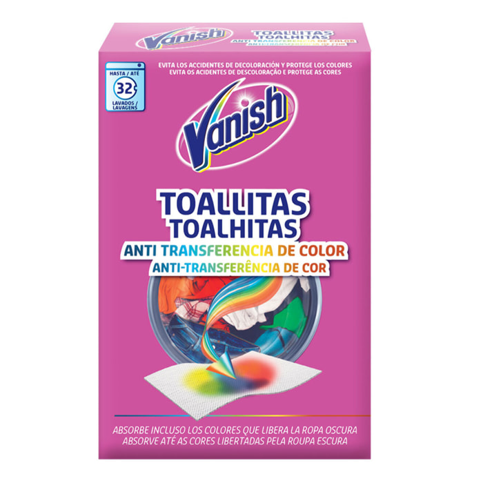 Toallitas antitransferencia de color para la ropa Vanish Gold 32 unidades