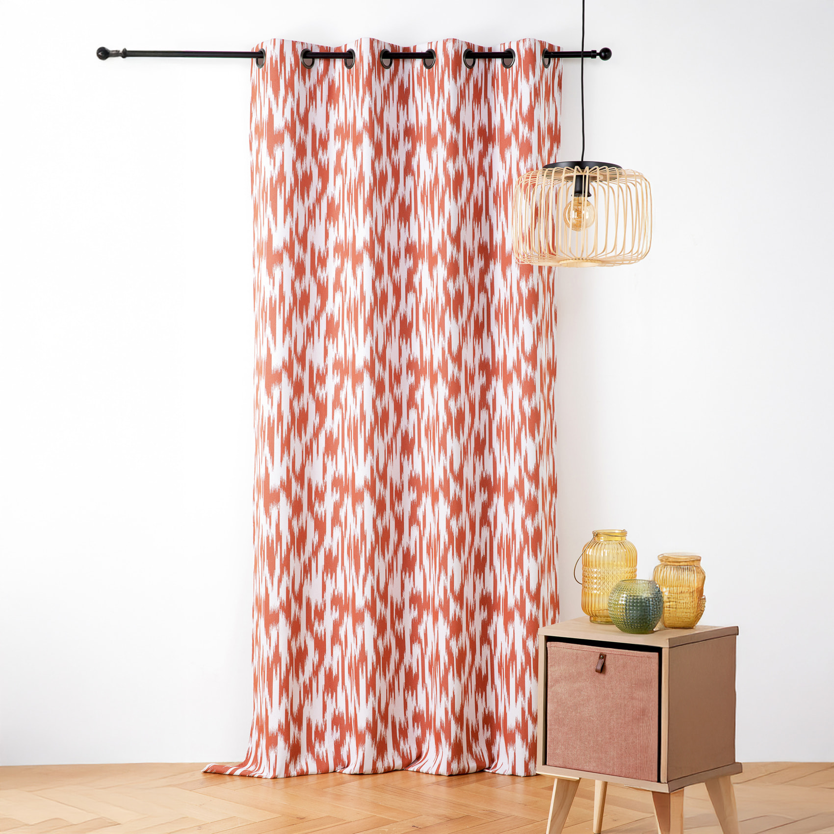 Rideau jacquard motif ikat en fils upcyclés - Terracotta