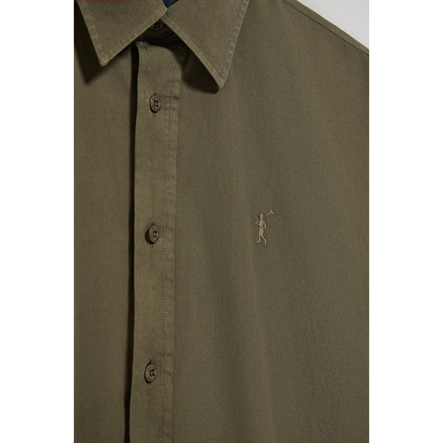 Camicia verde scuro in popeline garment dye con ricamo Rigby Go