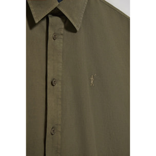 Camicia verde scuro in popeline garment dye con ricamo Rigby Go