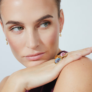 Anillo de Cristal Multicolor acabado en oro amarillo de 18K