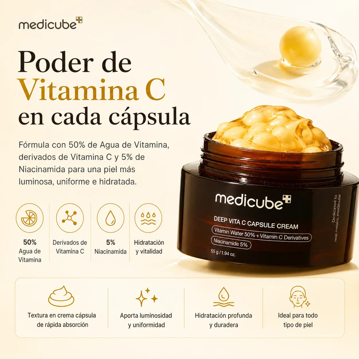 Crema facial Deep Vita C Capsule Cream Medicube 55 g