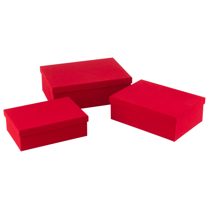 J-Line bôîte Rectangle - velours/papier - rouge - 3 pcs