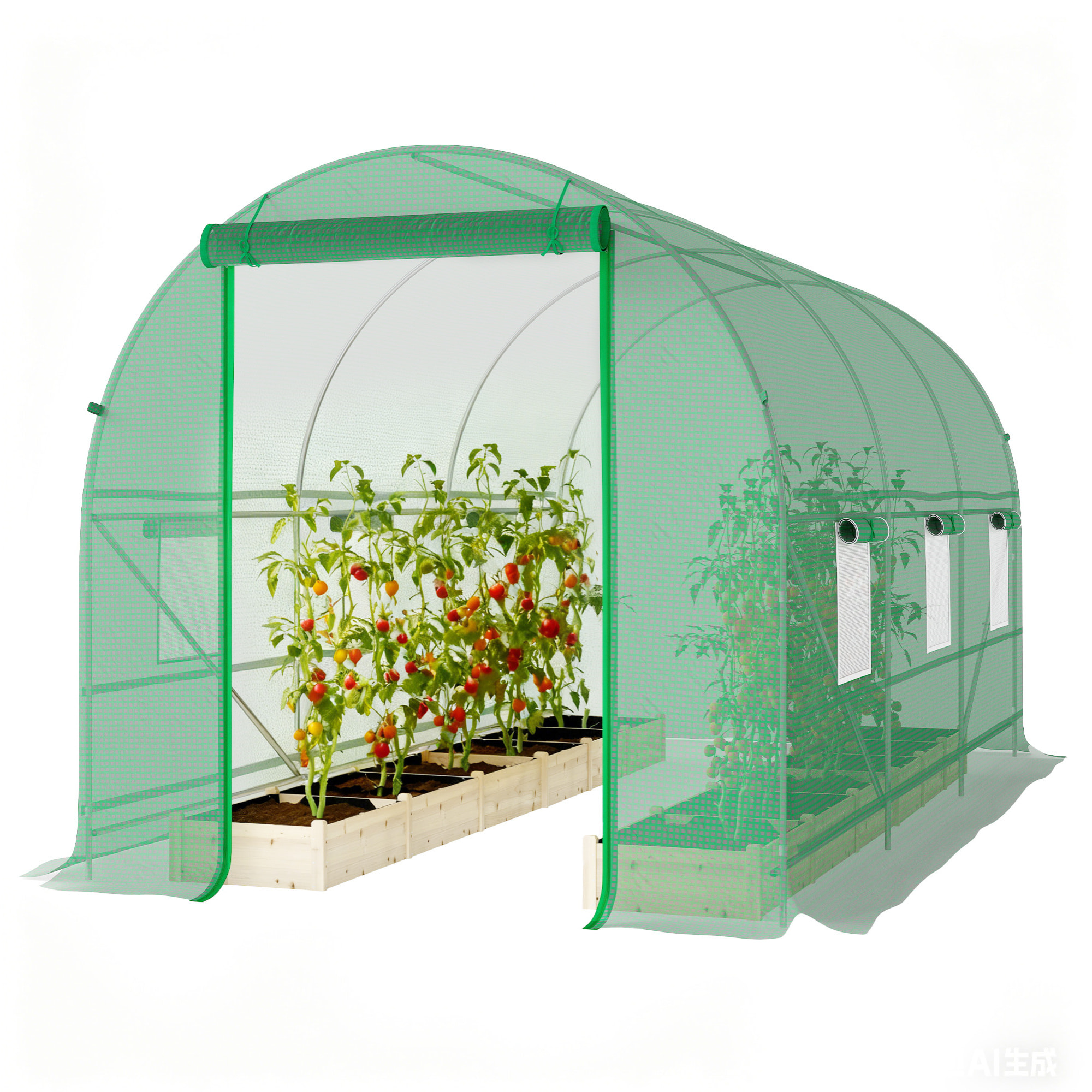 Serre de jardin tunnel surface sol 8 m² 4 x 2 x 2 m châssis tubulaire renforcé 18 mm 6 fenêtres vert