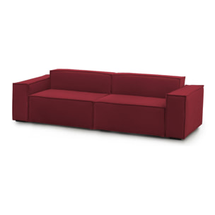 Divano fisso Simona, Divano componibile a 3 posti lineare, 100% Made in Italy, Sofà moderno da soggiorno in tessuto, Cm 260x95h70, Rosso